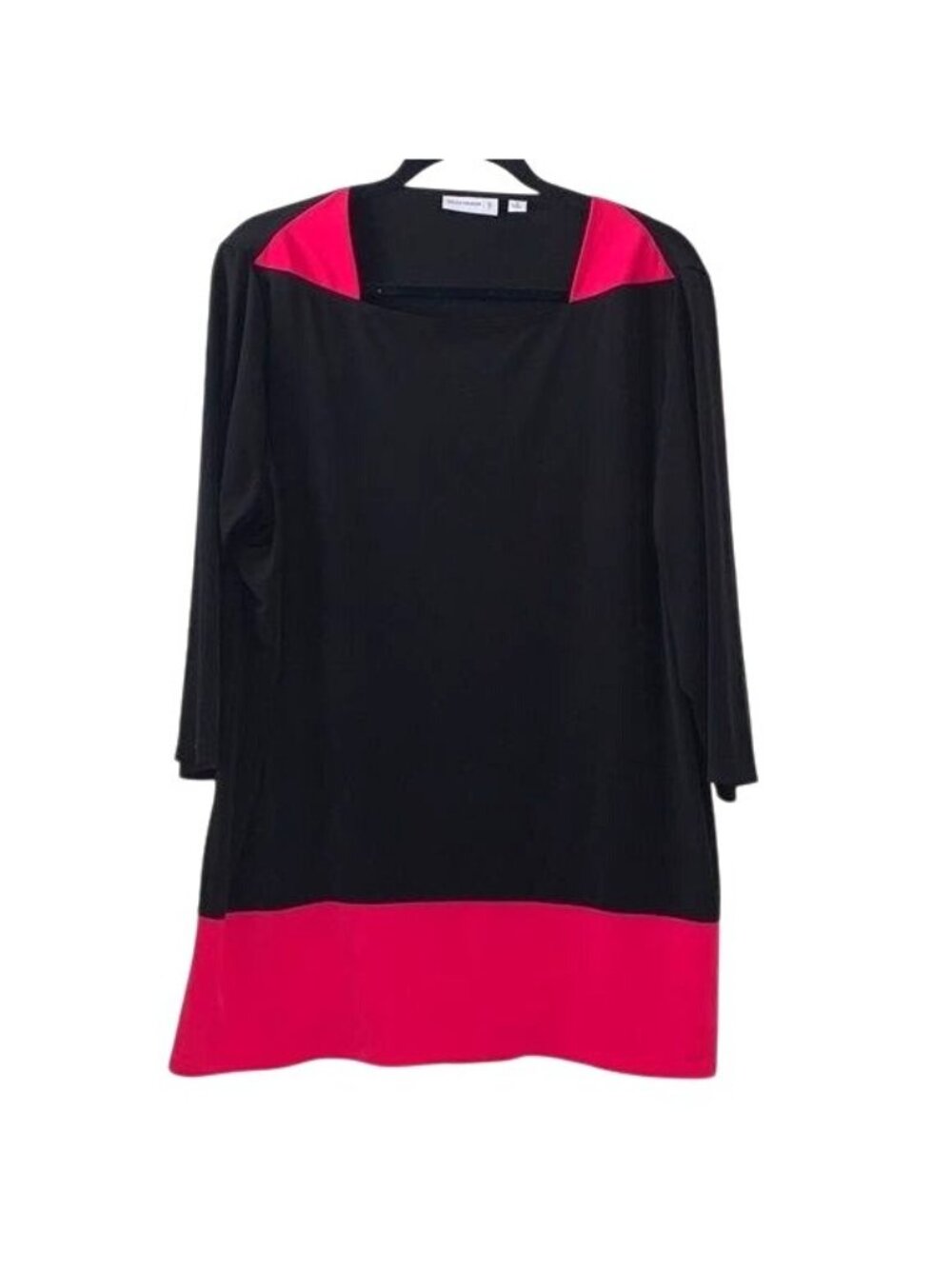 Susan Graver Colorblock Black & Pink 3/4 Sleeve Tunic Top 1X